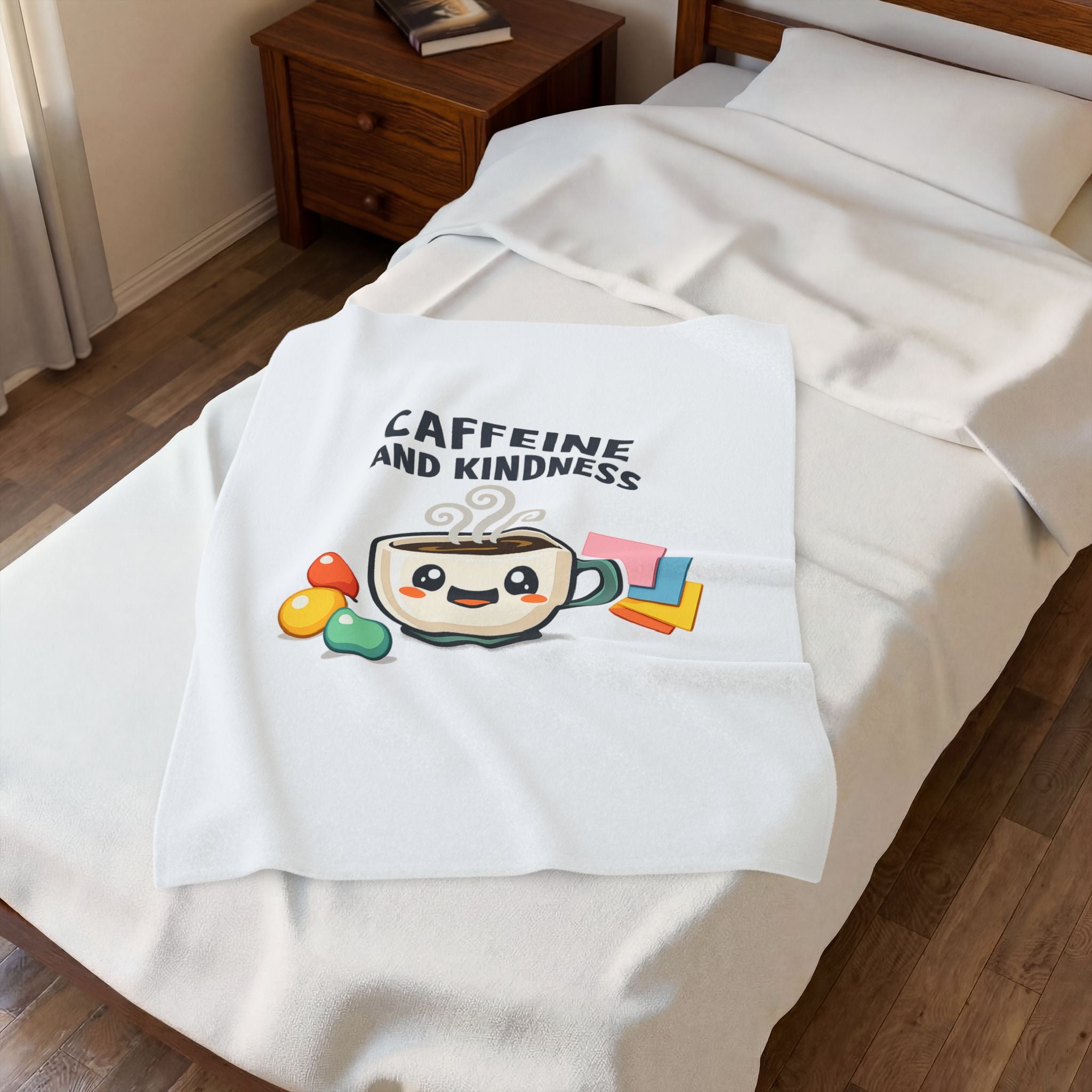 Caffeine and Kindness Velveteen Blanket - Cozy Coffee-Themed Throw