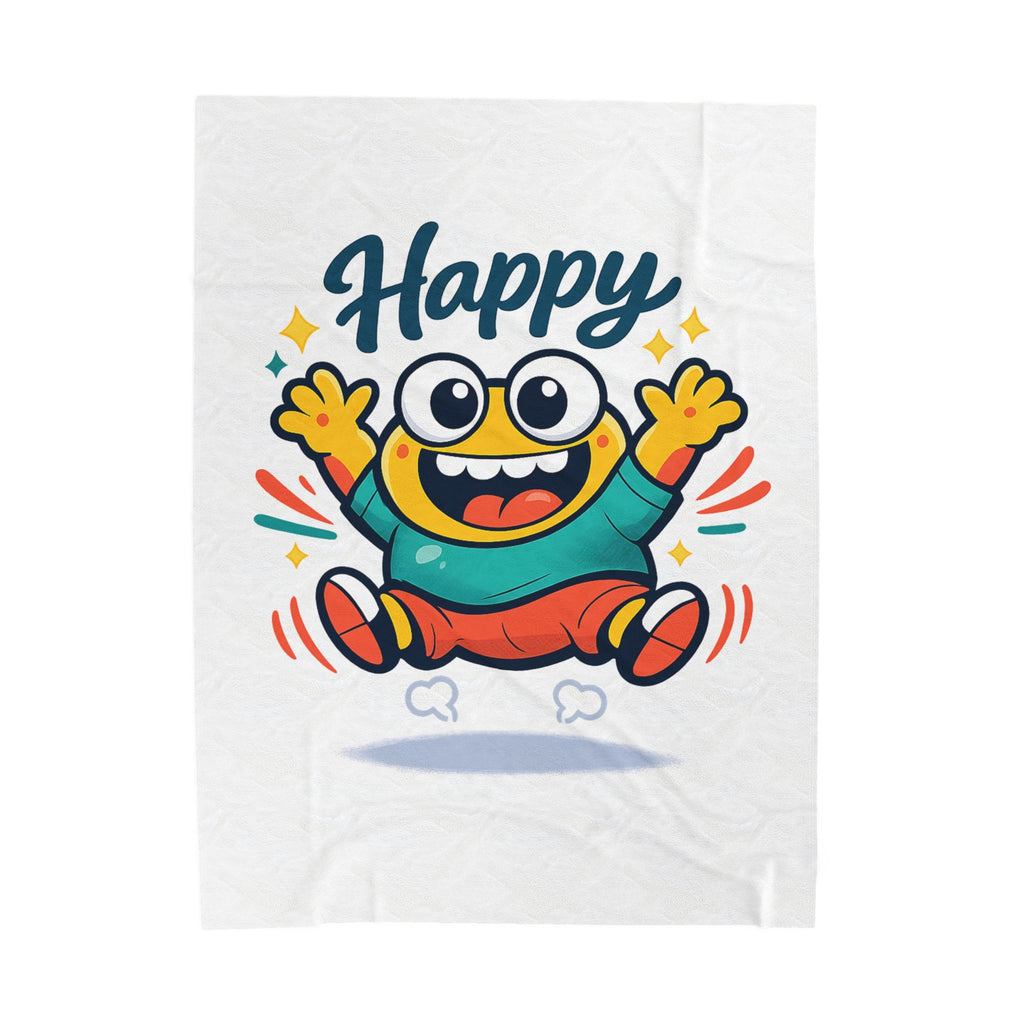 Happy Mood Face Velveteen Plush Blanket | thick outline kawaii cartoon