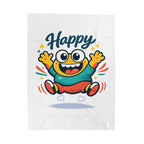 Happy Mood Face Velveteen Plush Blanket | thick outline kawaii cartoon