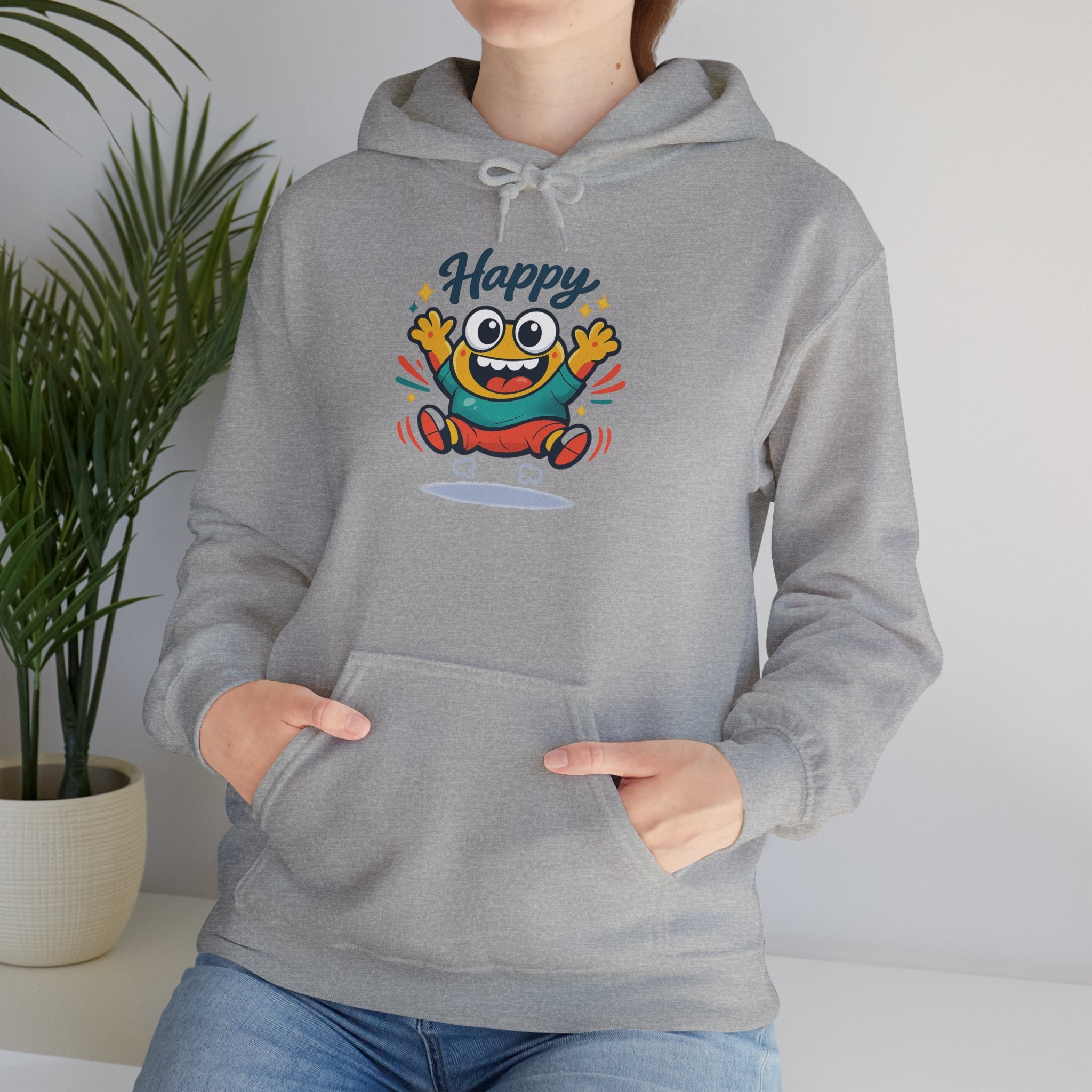 Happy Blob Cartoon Hoodie | kawaii minimal, thick outline mood face