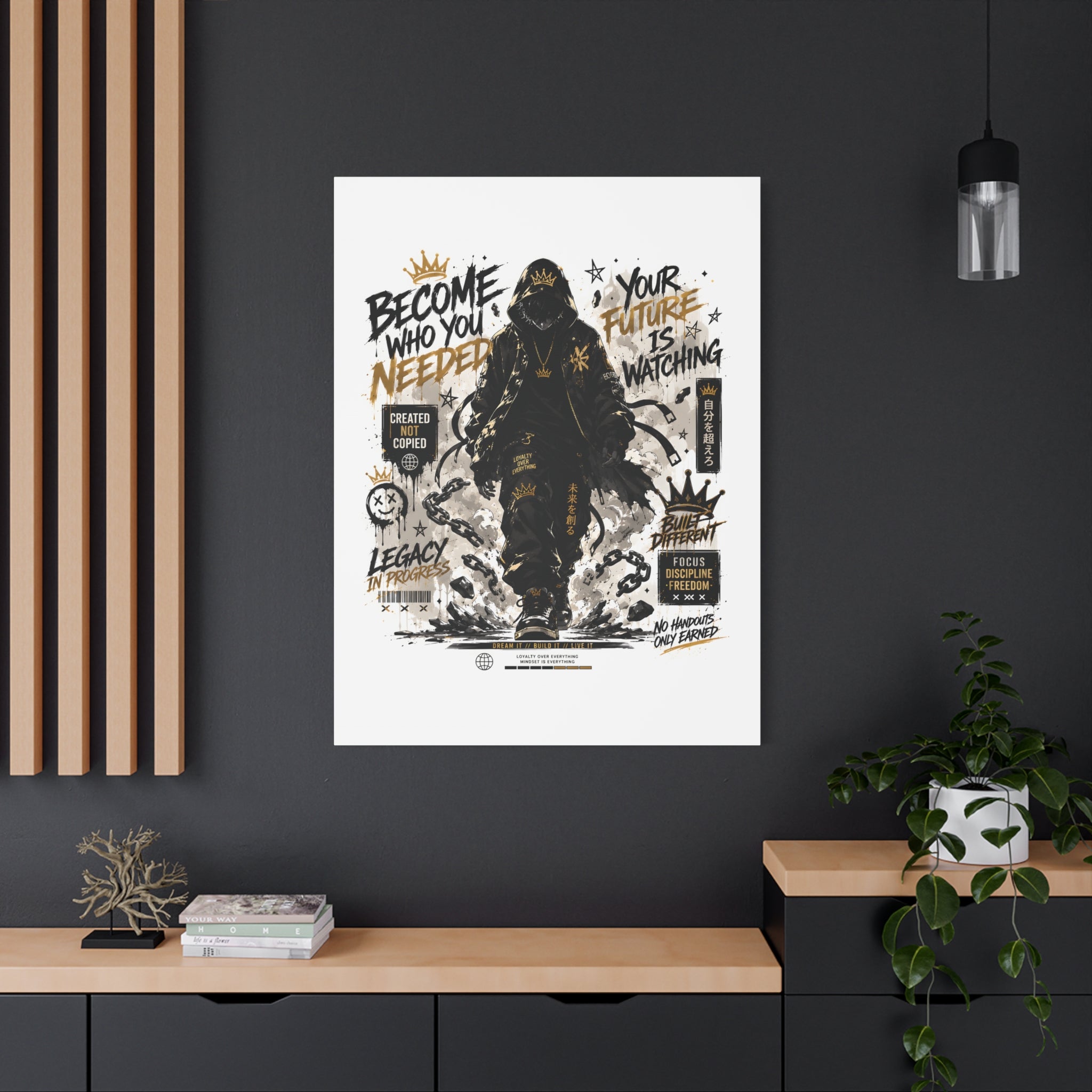 Motivational Street Art Canvas — "Become Who You Needed" Stretched Matte Print