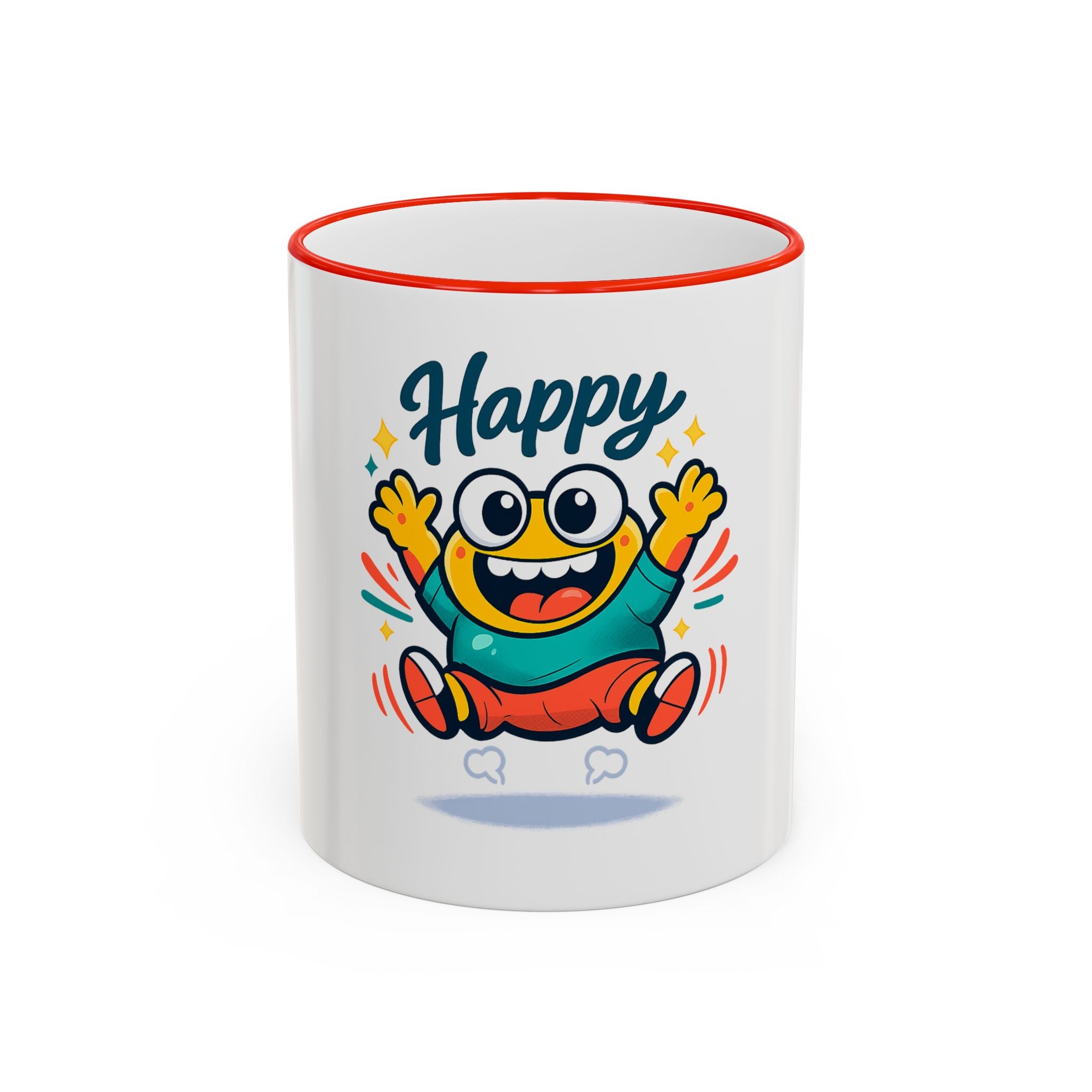 Happy Monster Accent Rim Mug – Cheerful Cute Cartoon Coffee Cup (11oz/15oz)
