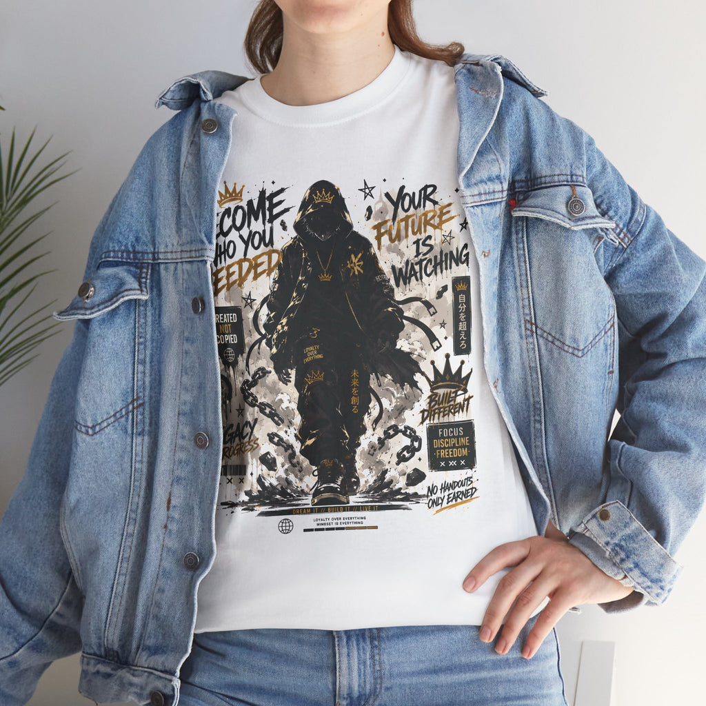 Motivational Soldier Graphic Tee – "Become Who You Needed" Inspirational Military Design