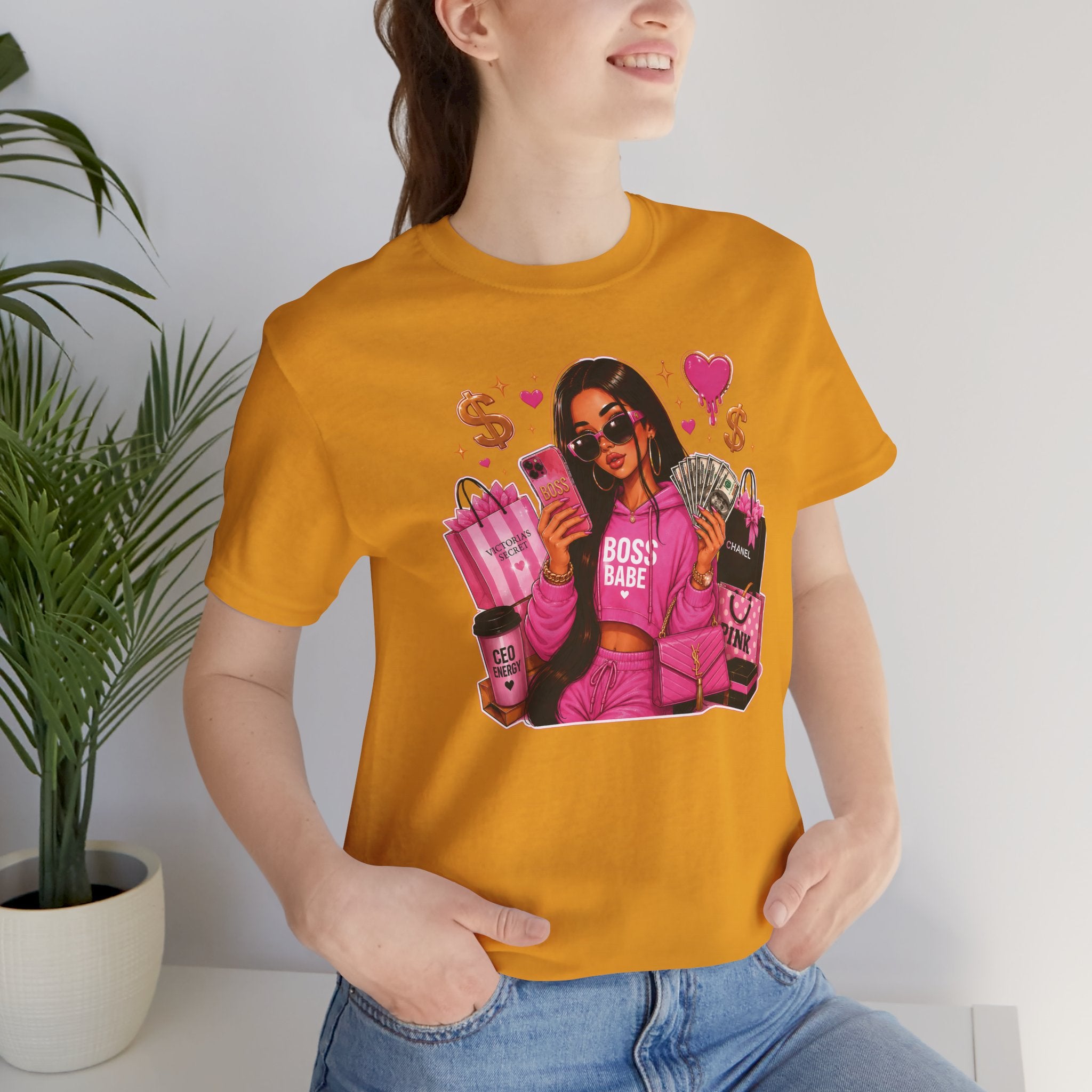 Boss Babe Pink Fashion Tee — Women’s Glam Money & Shopping Graphic Shirt