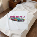 Catch the Fire Retro Cartoon Car Velveteen Plush Blanket | racing flame, vintage car illustration