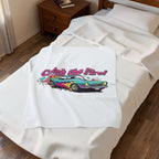 Catch the Fire Retro Cartoon Car Velveteen Plush Blanket | racing flame, vintage car illustration