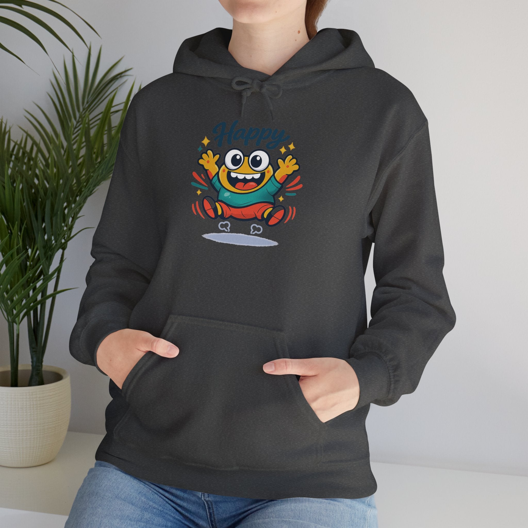 Happy Blob Cartoon Hoodie | kawaii minimal, thick outline mood face