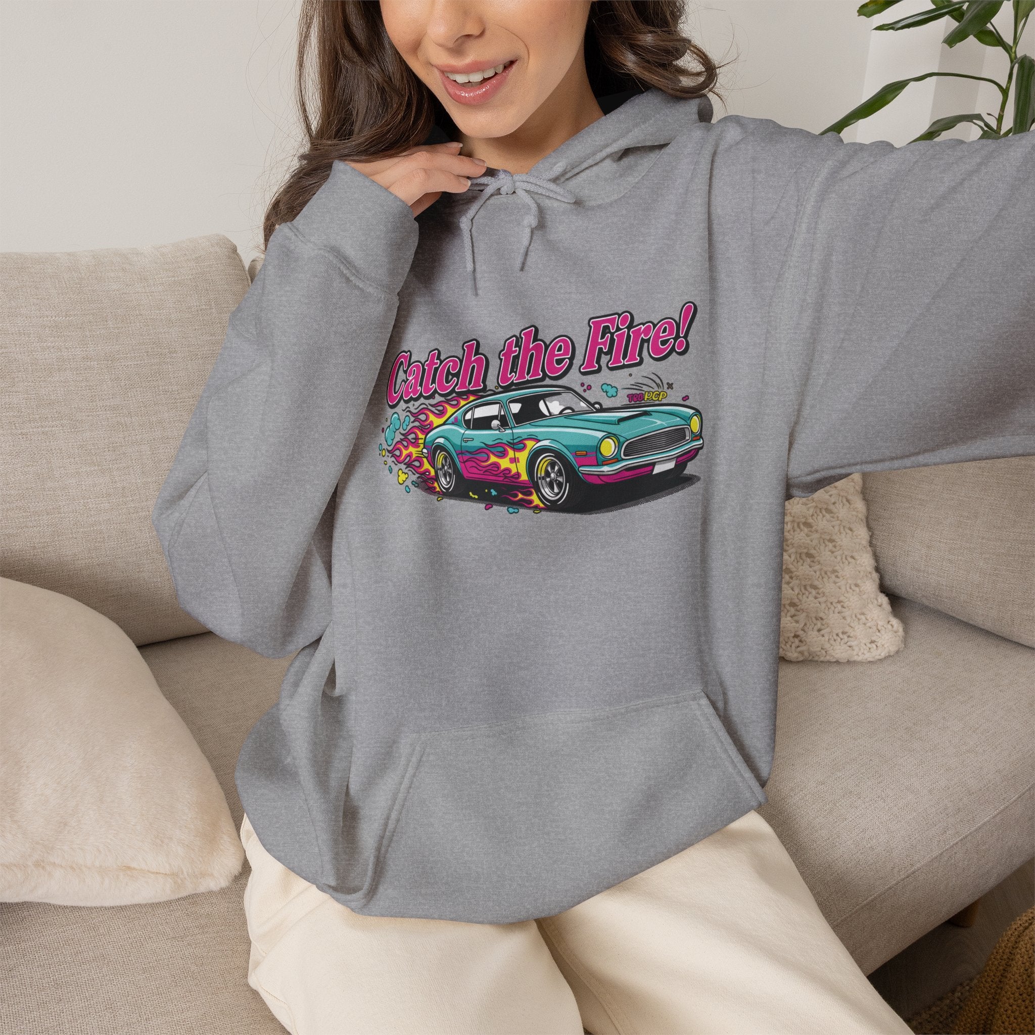 Retro Cartoon Dragster Hoodie, racing flame shirt, vintage car illustration