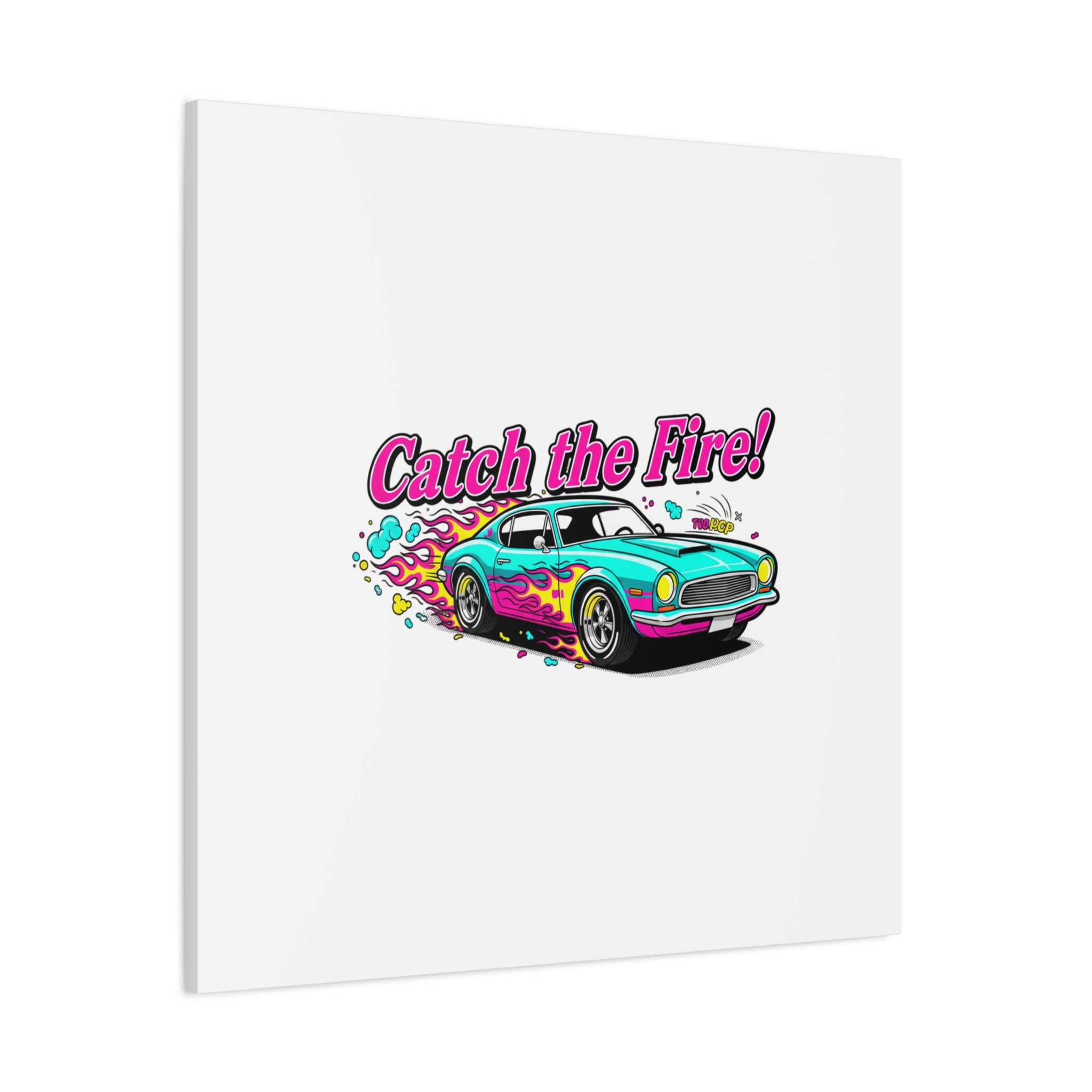 Catch the Fire Retro Car Canvas | Cartoon Racing Flame, Vintage Car Illustration