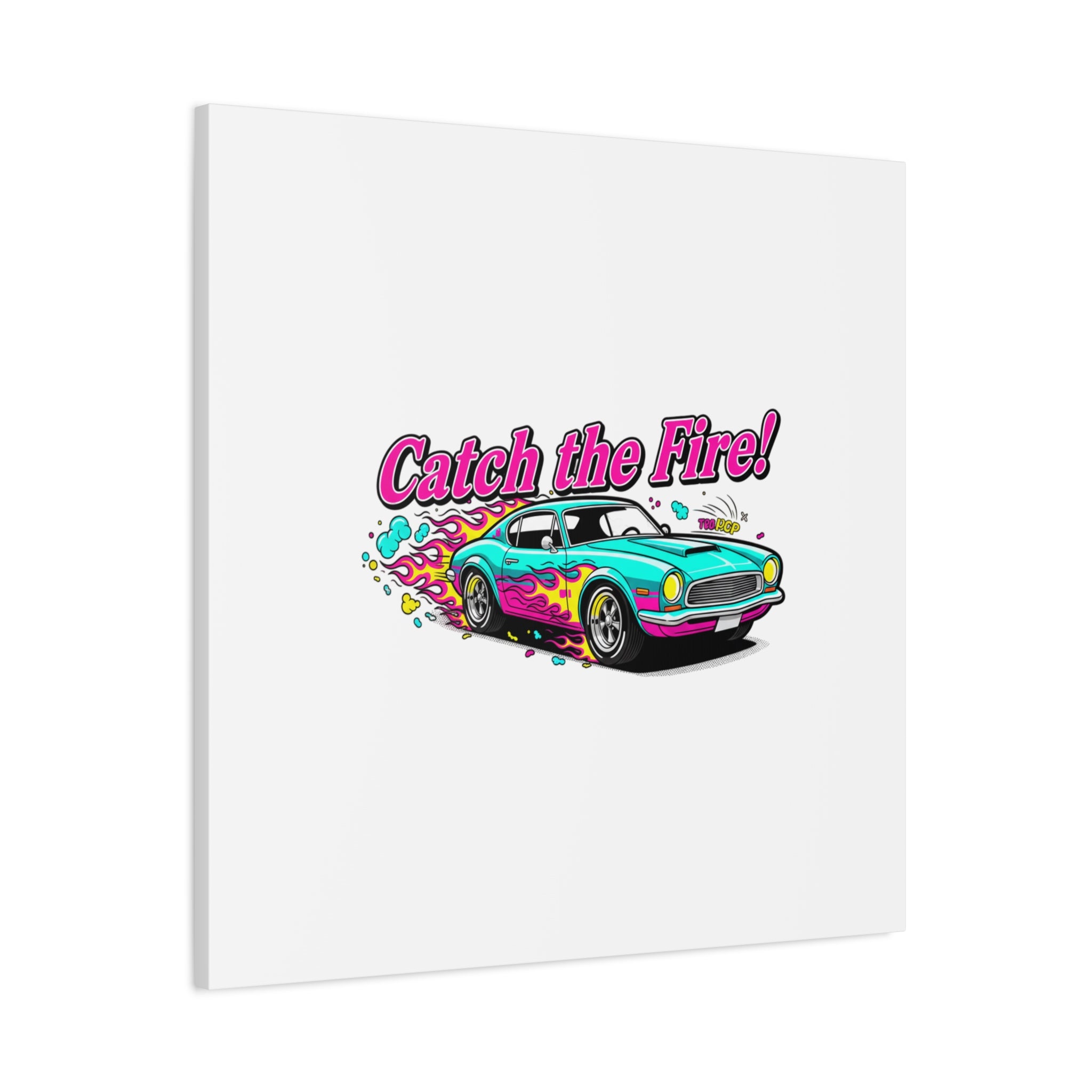 Catch the Fire Retro Car Canvas | Cartoon Racing Flame, Vintage Car Illustration