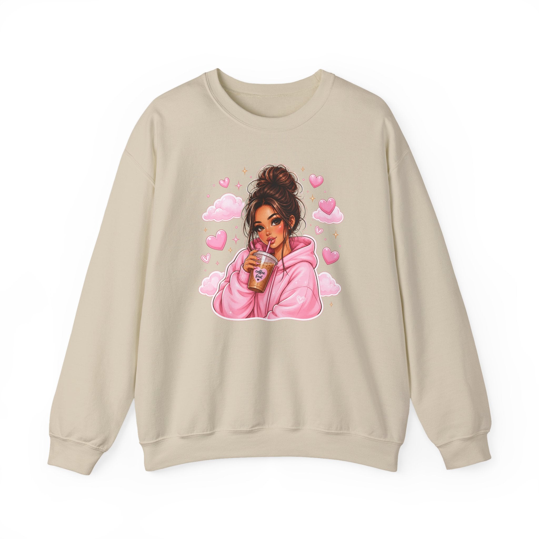Cozy Pink Heart Girl Crewneck Sweatshirt