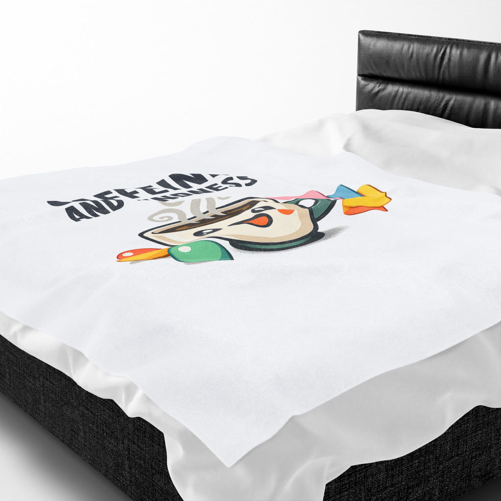 Caffeine and Kindness Velveteen Blanket - Cozy Coffee-Themed Throw