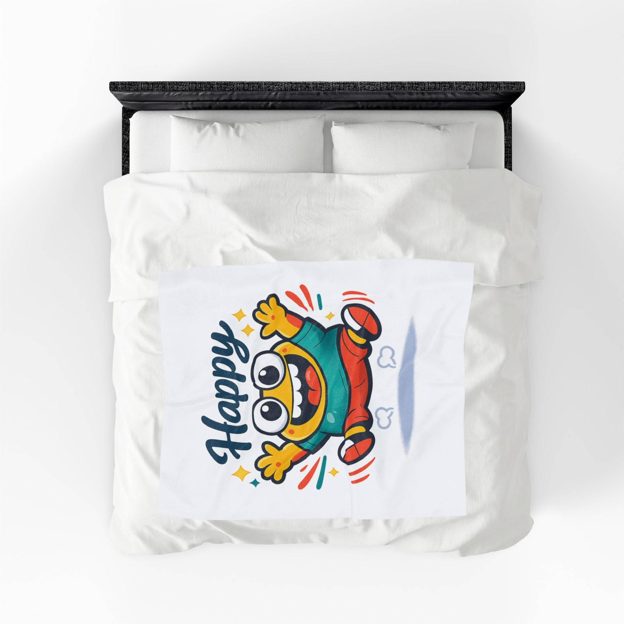 Happy Mood Face Velveteen Plush Blanket | thick outline kawaii cartoon