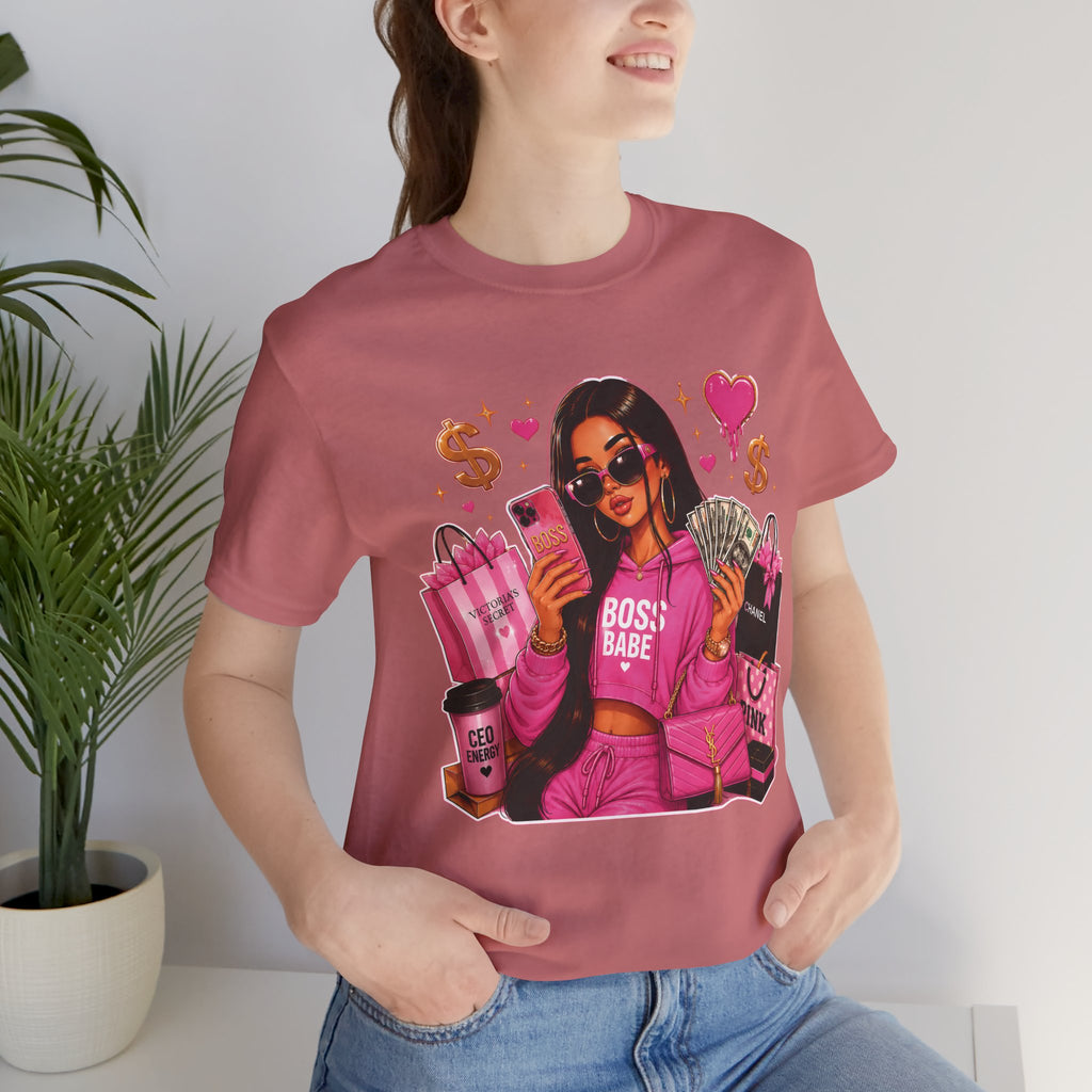 Boss Babe Pink Fashion Tee — Women’s Glam Money & Shopping Graphic Shirt