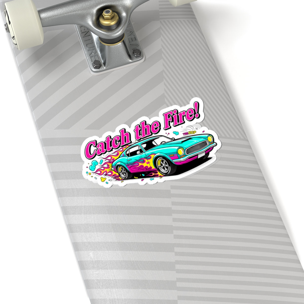 Catch the Fire Retro Car Sticker | Cartoon Racing Flames, Vintage Dragster