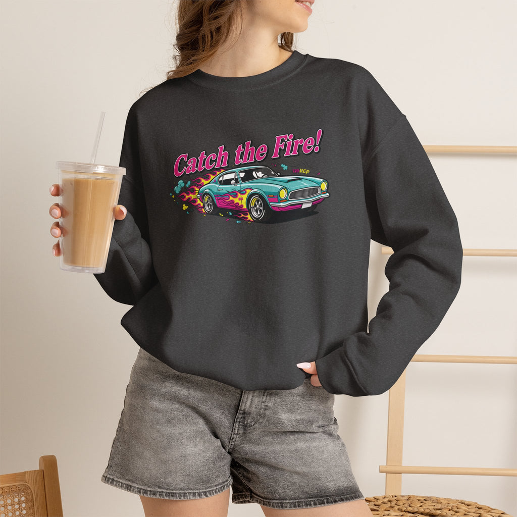 Cartoon Dragster Flames Sweatshirt | Vintage Car Illustration, Racing Flame