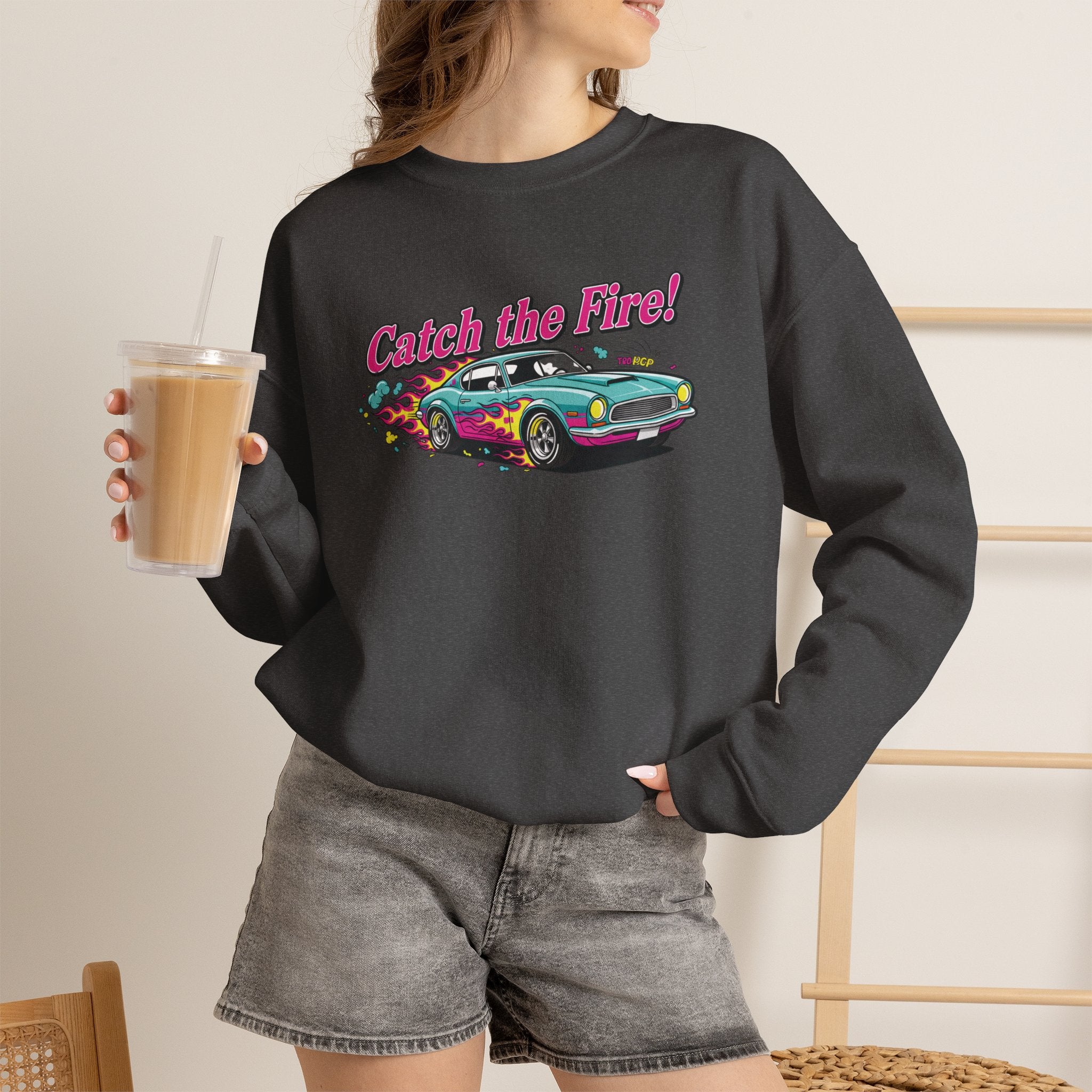 Cartoon Dragster Flames Sweatshirt | Vintage Car Illustration, Racing Flame