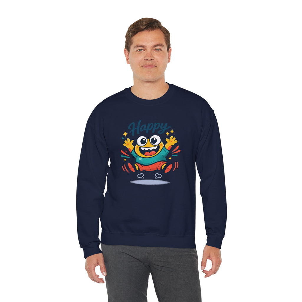 Happy Blob Cartoon Crewneck Sweatshirt | kawaii minimal, thick outline
