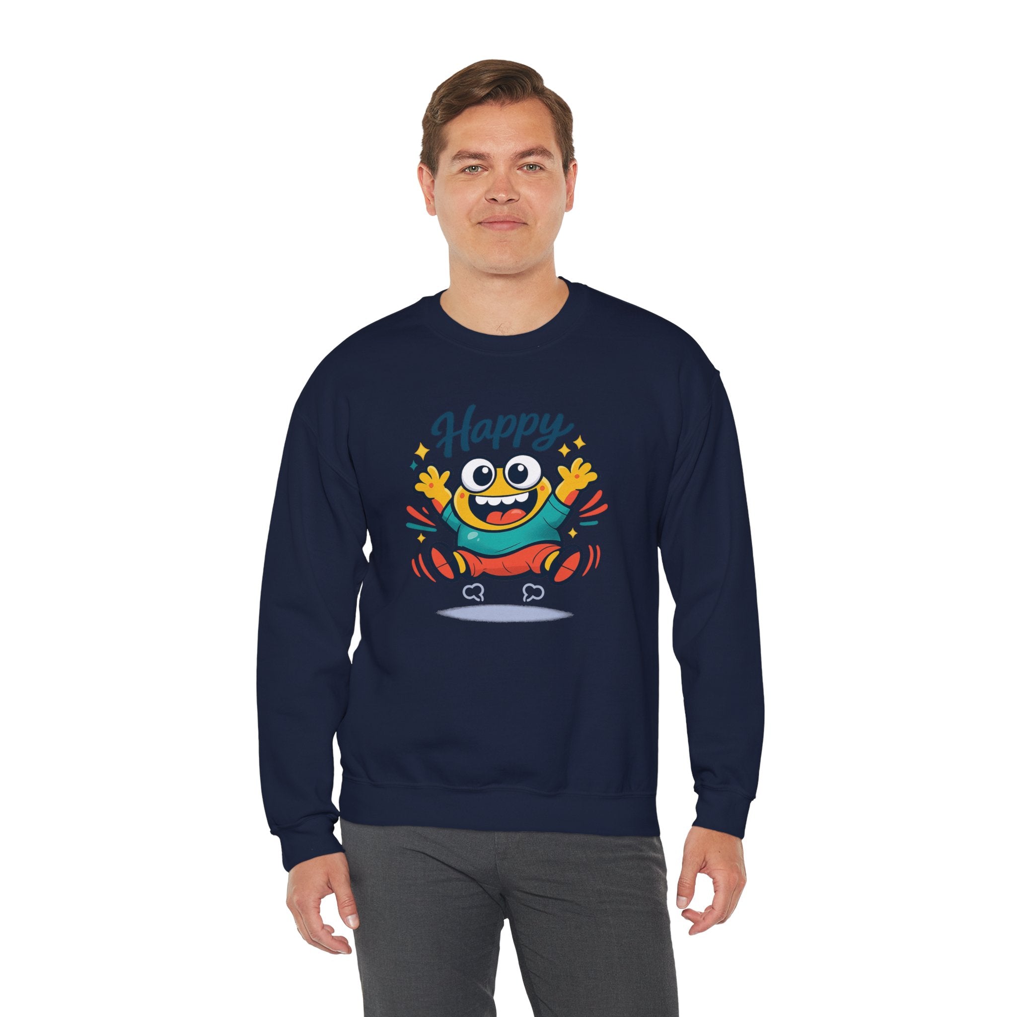 Happy Blob Cartoon Crewneck Sweatshirt | kawaii minimal, thick outline