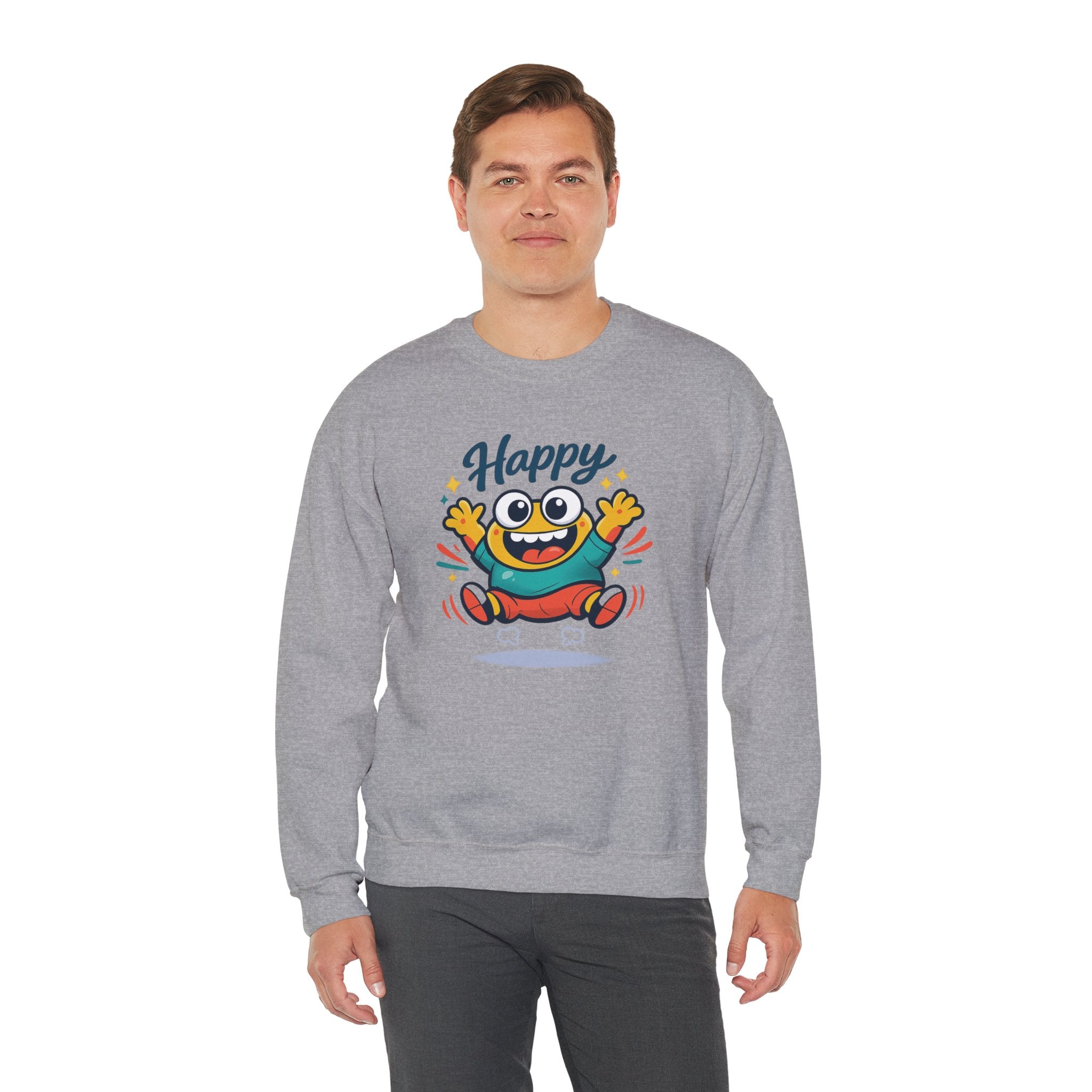Happy Blob Cartoon Crewneck Sweatshirt | kawaii minimal, thick outline