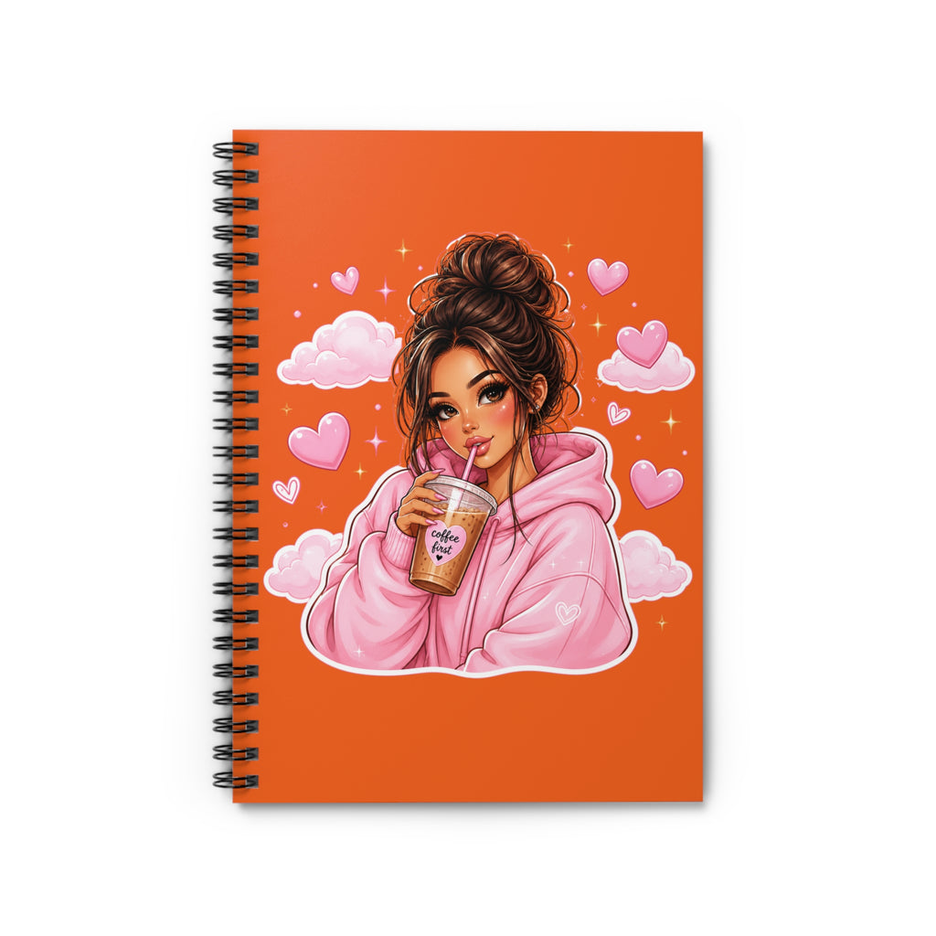 Cute Girl Drinking Boba Spiral Notebook – Pink Hoodie Illustration Ruled Journal