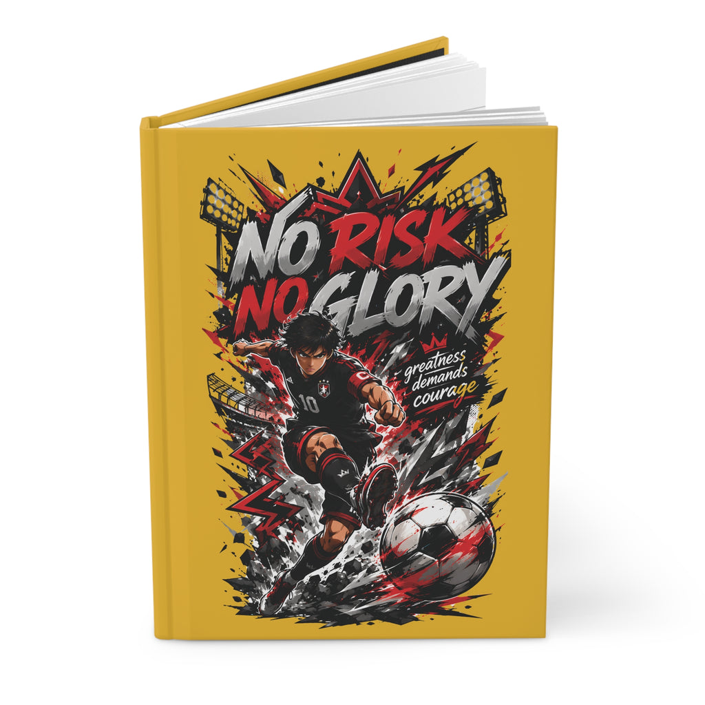 Hardcover Journal — "No Risk No Glory" Soccer Player Motivational Notebook