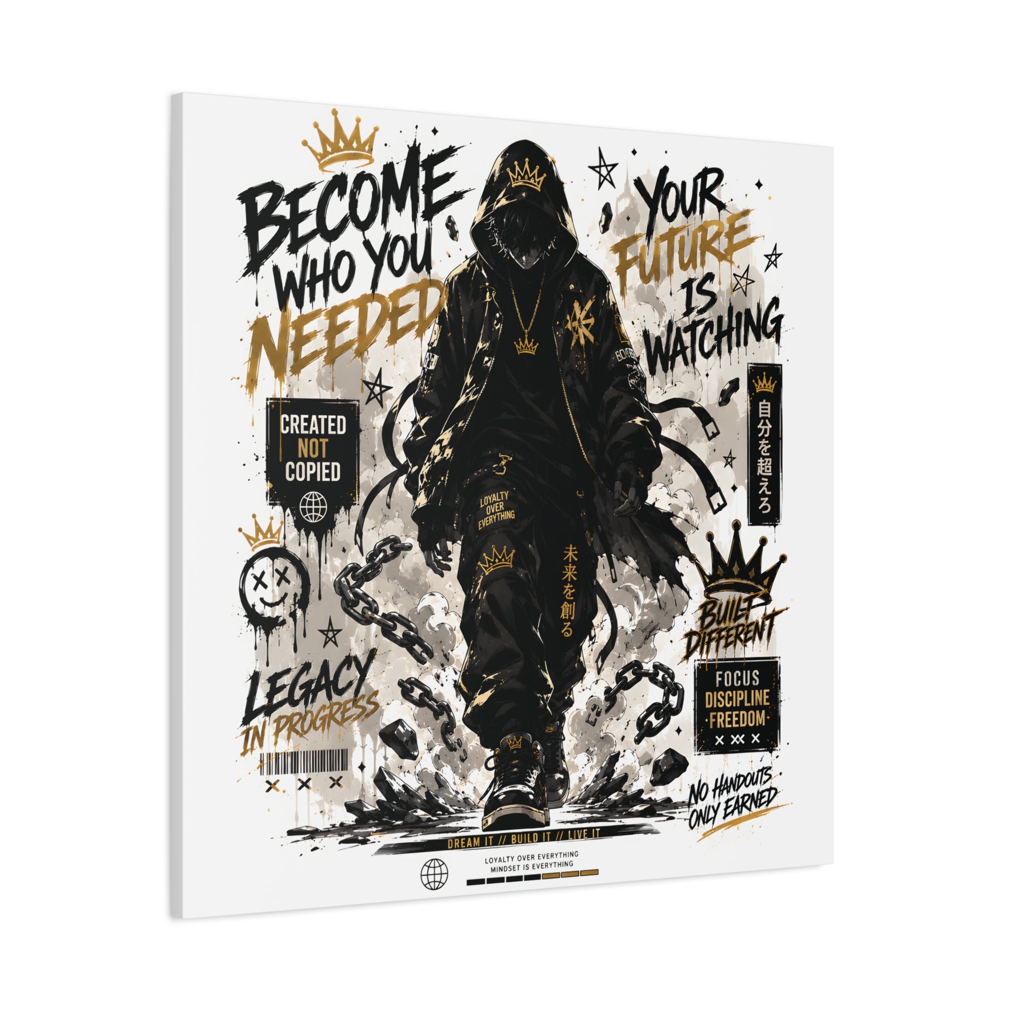 Motivational Street Art Canvas — "Become Who You Needed" Stretched Matte Print
