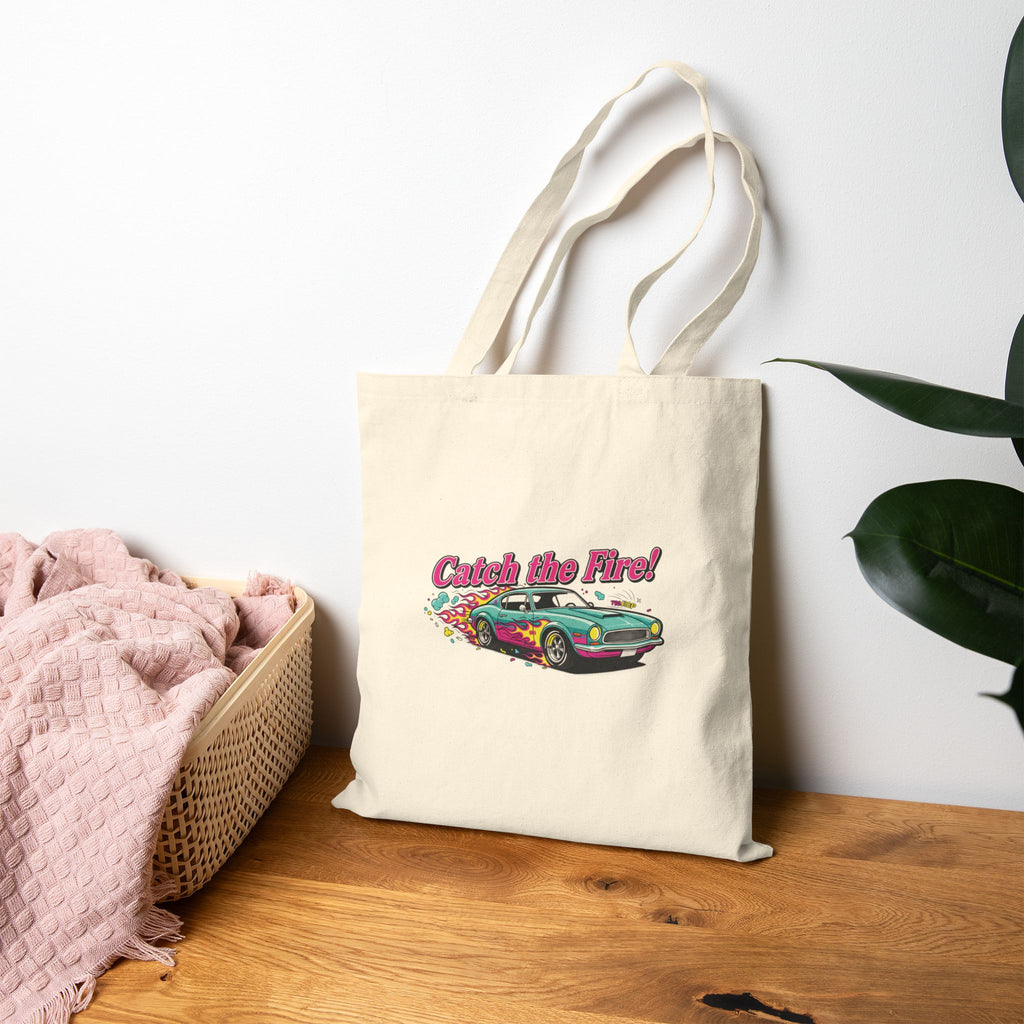 Retro Cartoon Dragster Tote, vintage car illustration | racing flames, 90s nostalgia