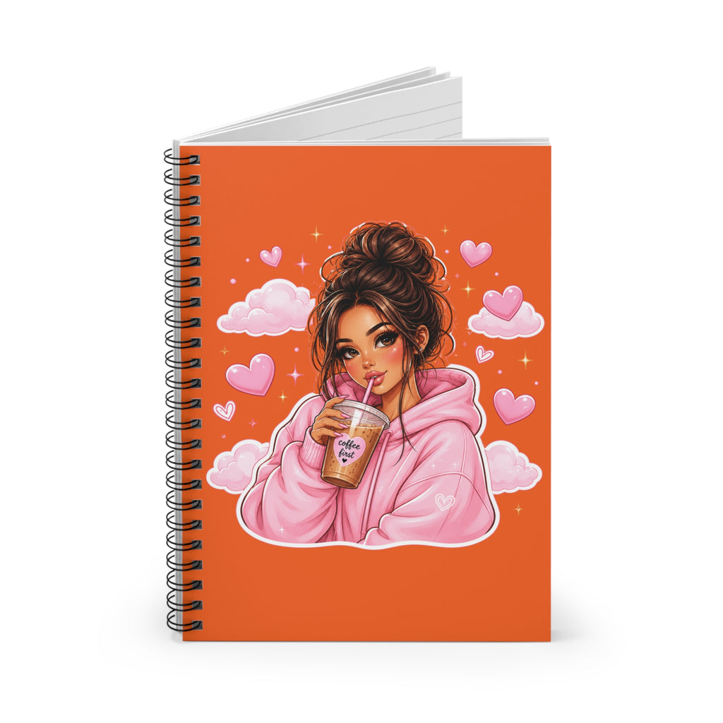 Cute Girl Drinking Boba Spiral Notebook – Pink Hoodie Illustration Ruled Journal
