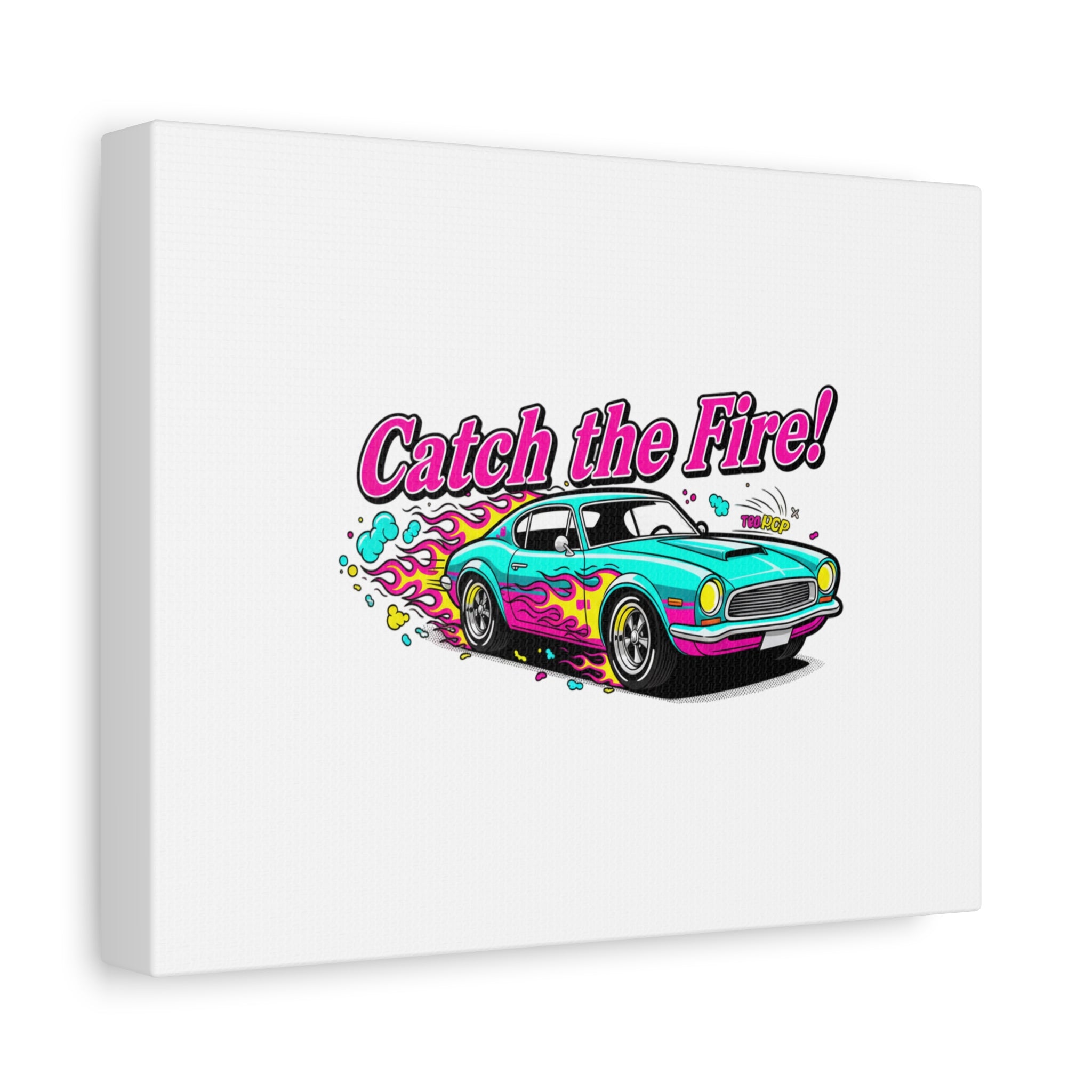 Catch the Fire Retro Car Canvas | Cartoon Racing Flame, Vintage Car Illustration