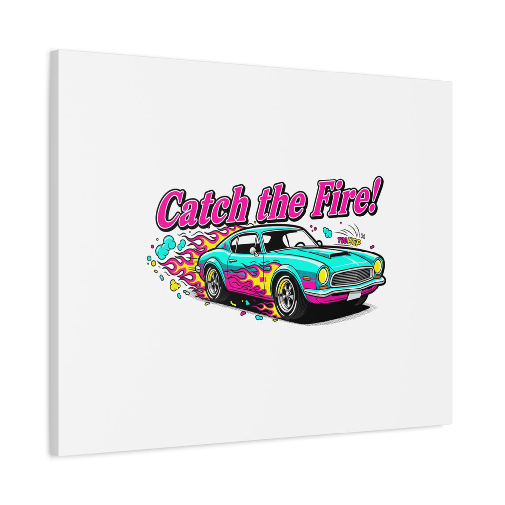 Catch the Fire Retro Car Canvas | Cartoon Racing Flame, Vintage Car Illustration