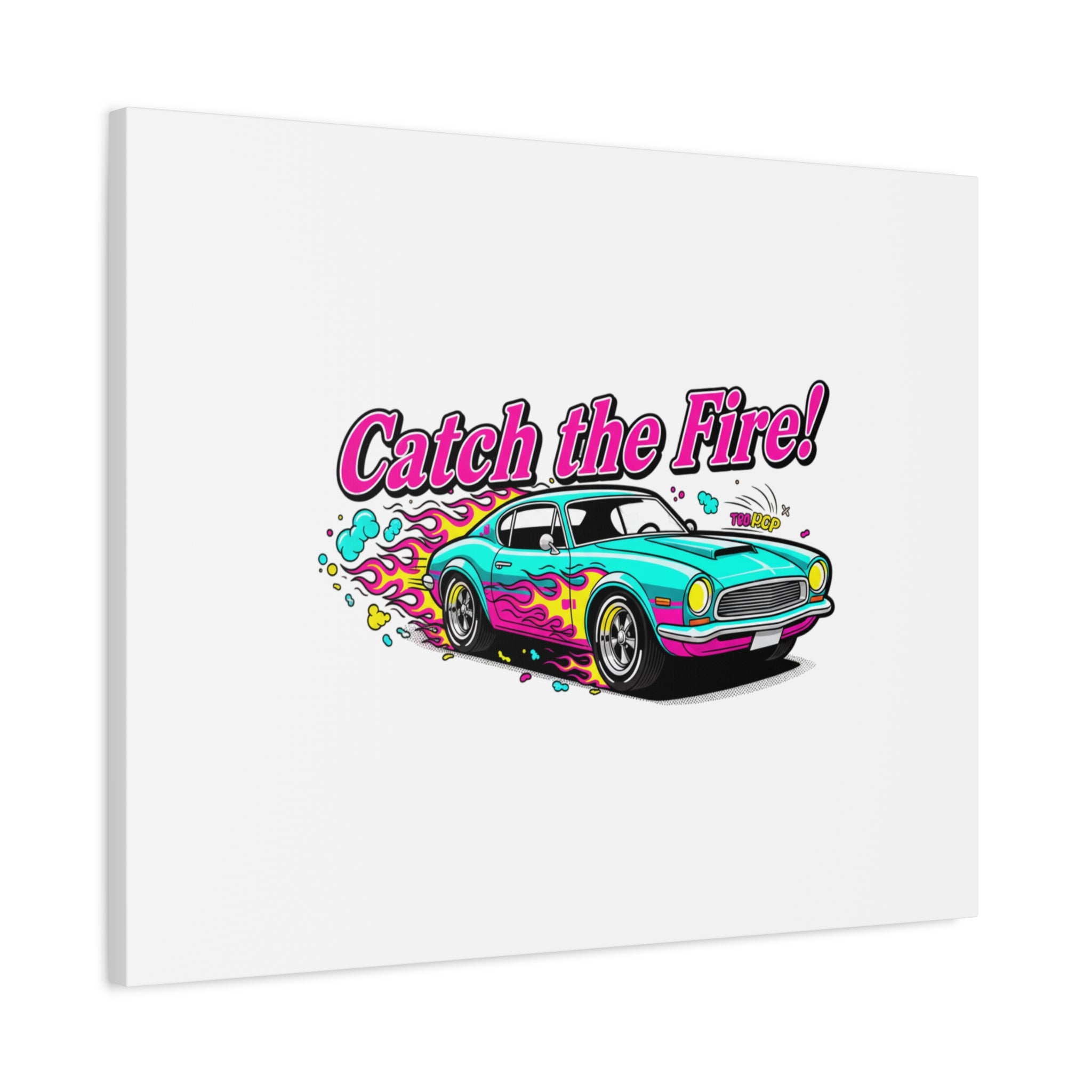 Catch the Fire Retro Car Canvas | Cartoon Racing Flame, Vintage Car Illustration