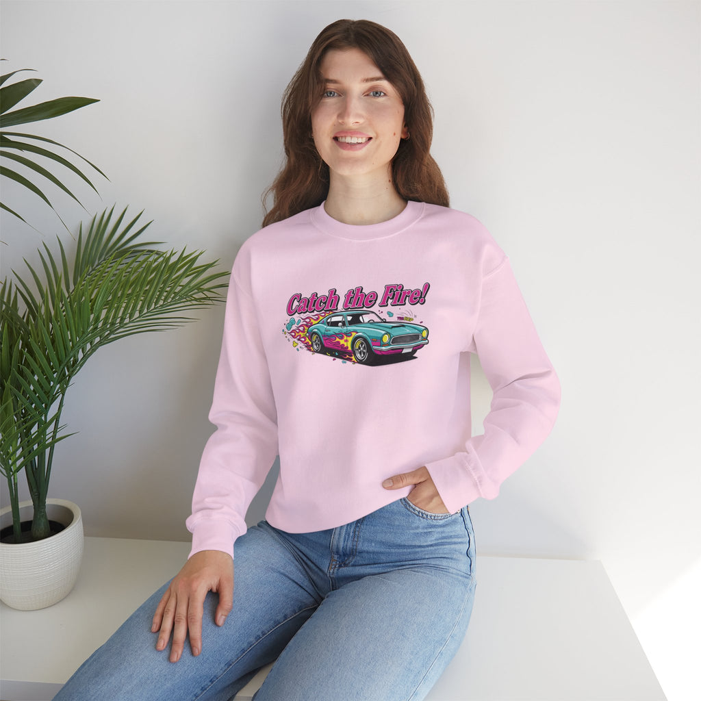 Cartoon Dragster Flames Sweatshirt | Vintage Car Illustration, Racing Flame