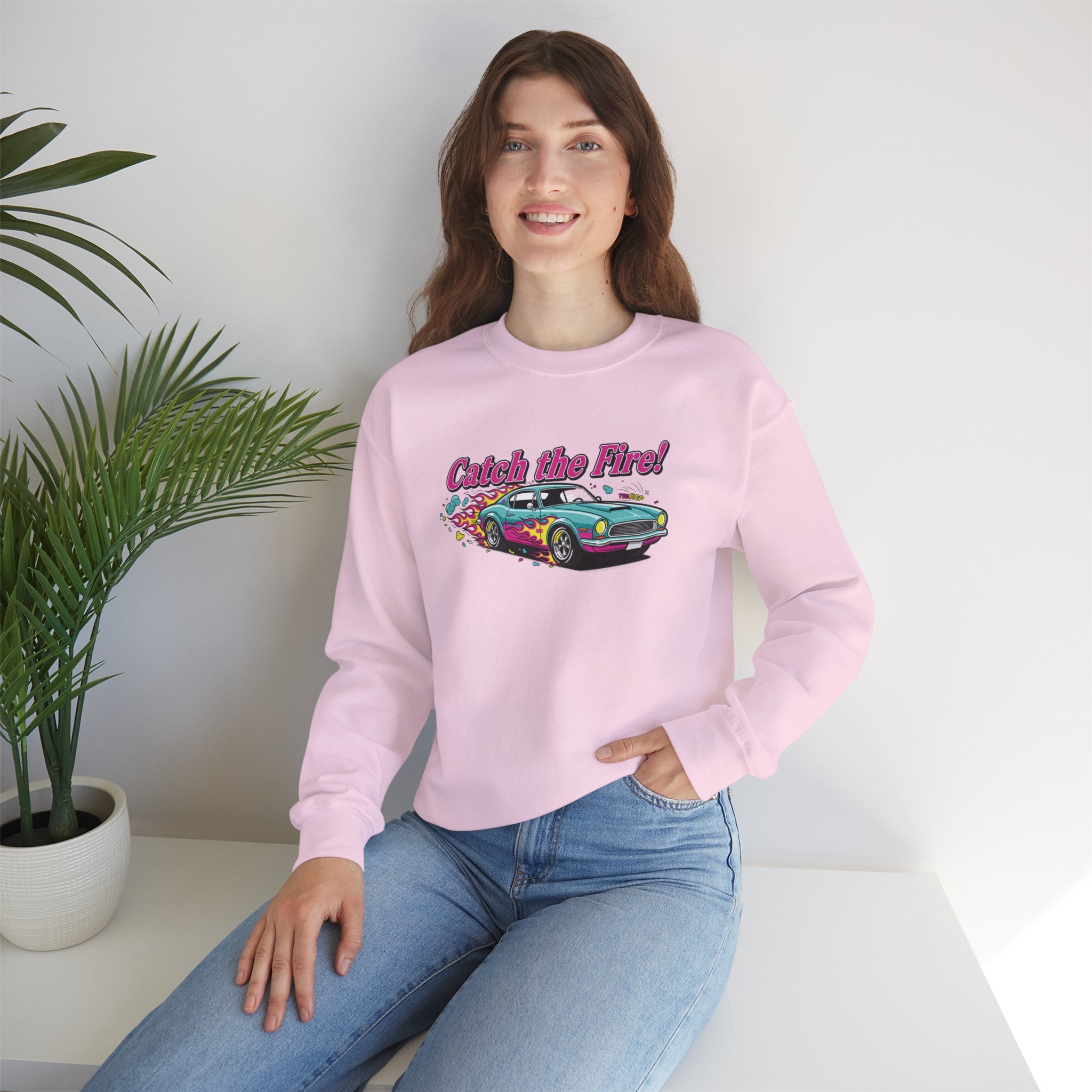 Cartoon Dragster Flames Sweatshirt | Vintage Car Illustration, Racing Flame