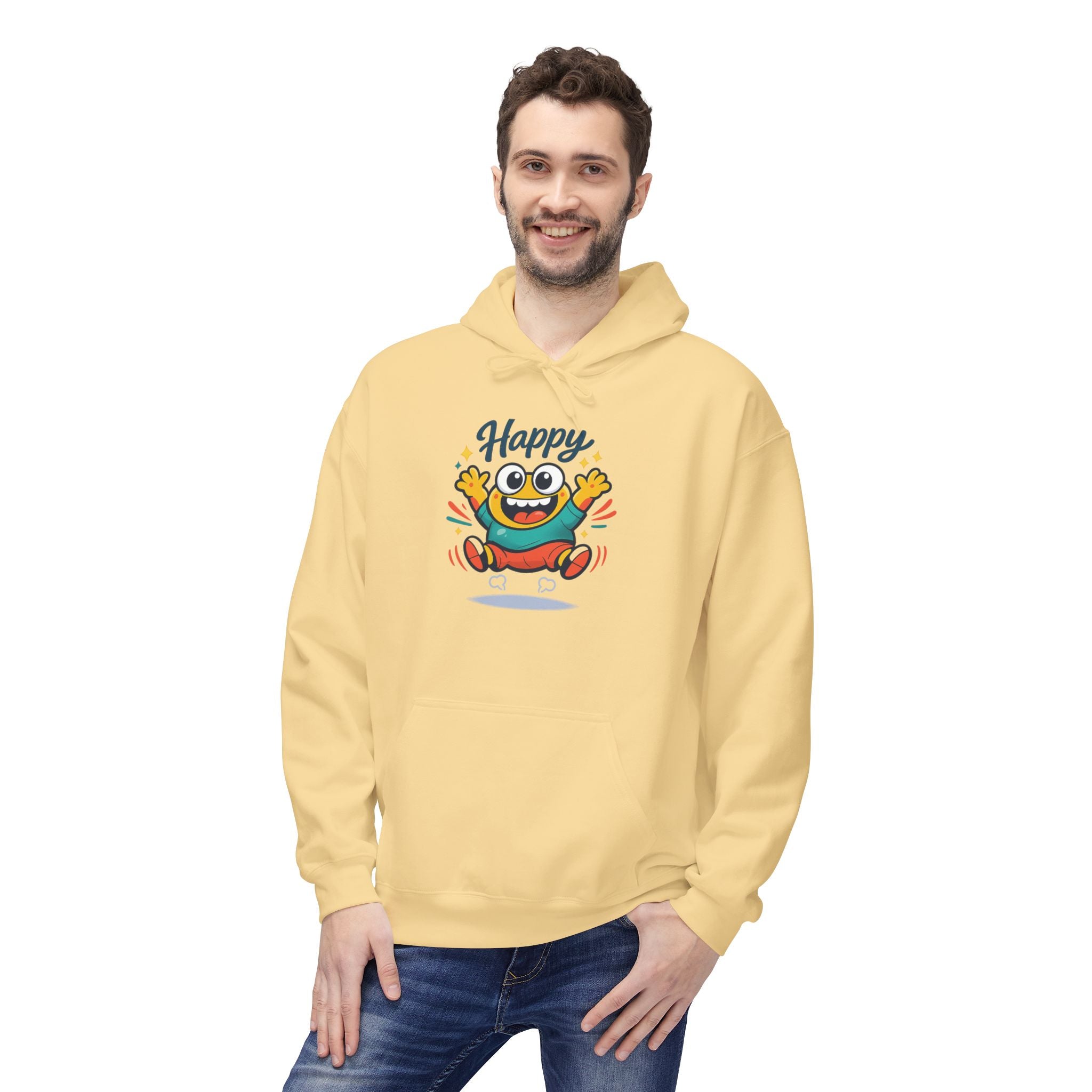 Happy Blob Graphic Hoodie – Cute Cartoon 'Happy' Pullover