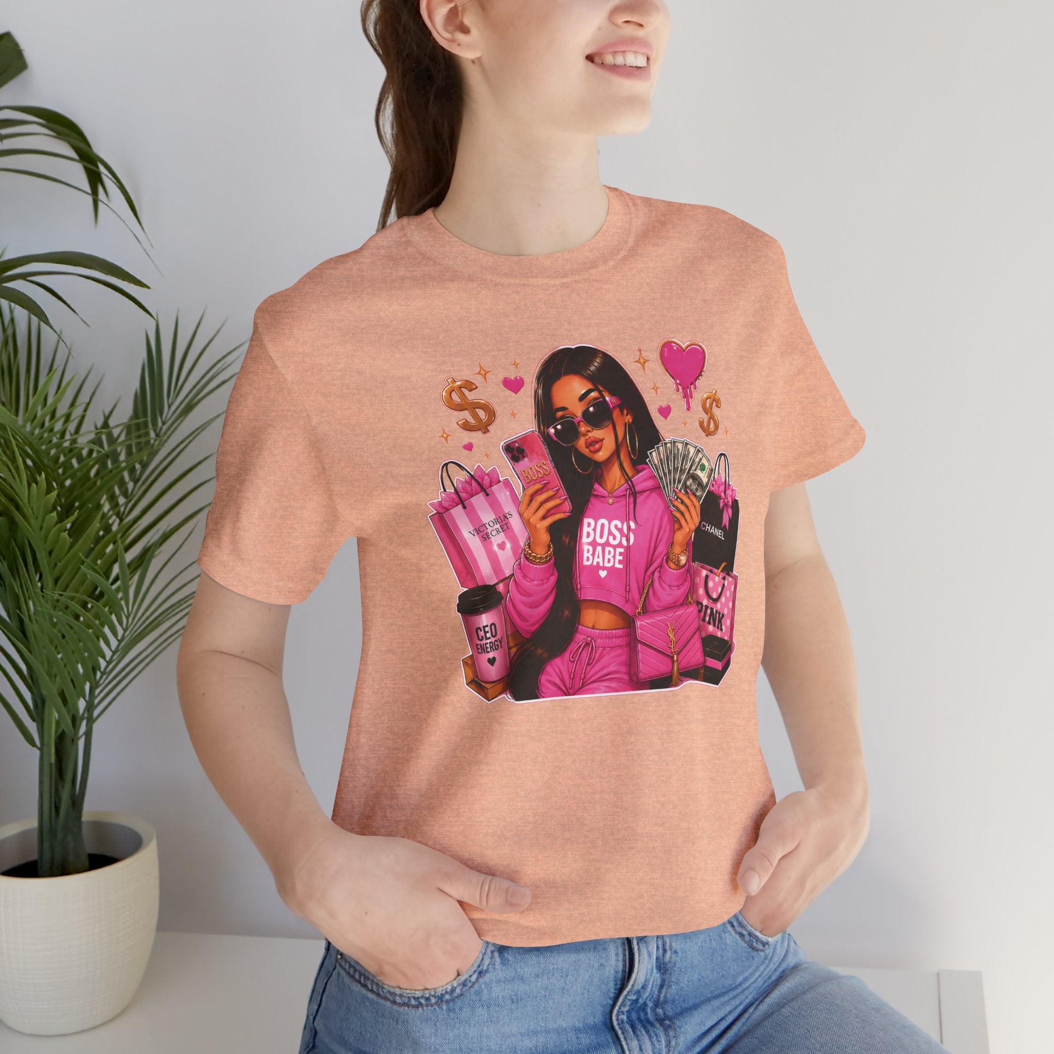 Boss Babe Pink Fashion Tee — Women’s Glam Money & Shopping Graphic Shirt