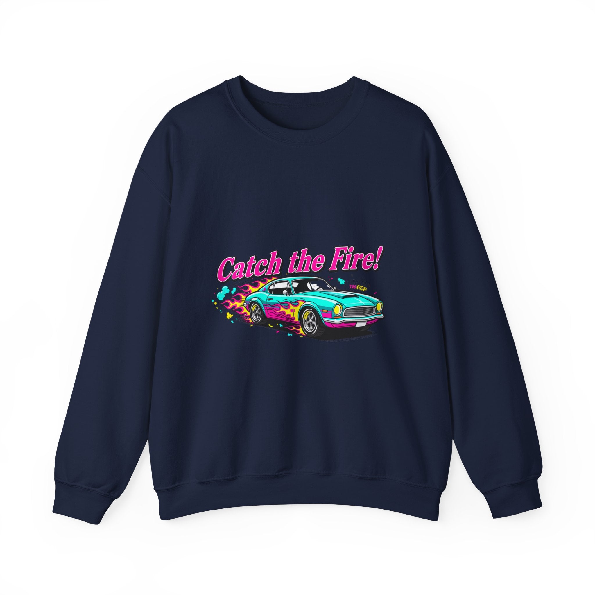 Cartoon Dragster Flames Sweatshirt | Vintage Car Illustration, Racing Flame