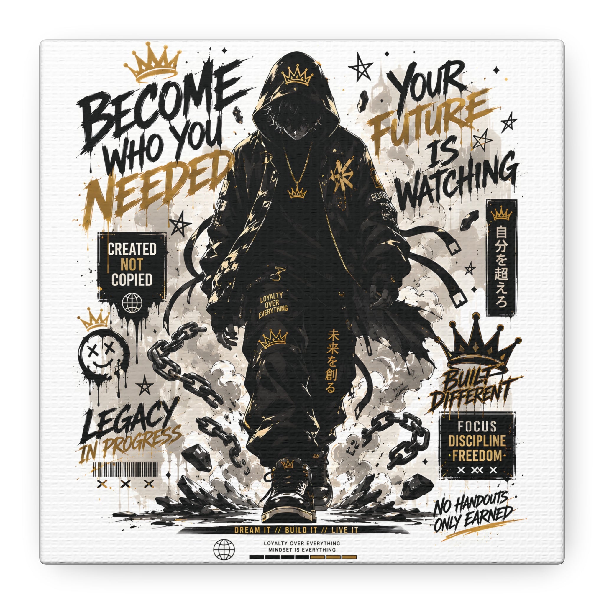 Motivational Street Art Canvas — "Become Who You Needed" Stretched Matte Print