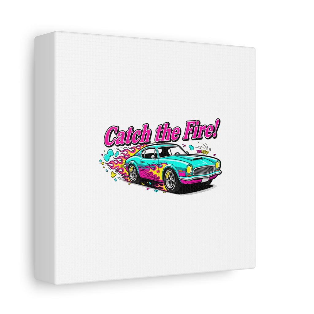 Catch the Fire Retro Car Canvas | Cartoon Racing Flame, Vintage Car Illustration