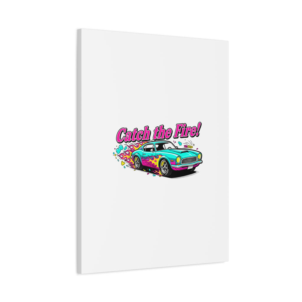 Catch the Fire Retro Car Canvas | Cartoon Racing Flame, Vintage Car Illustration