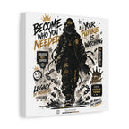 Motivational Street Art Canvas — "Become Who You Needed" Stretched Matte Print