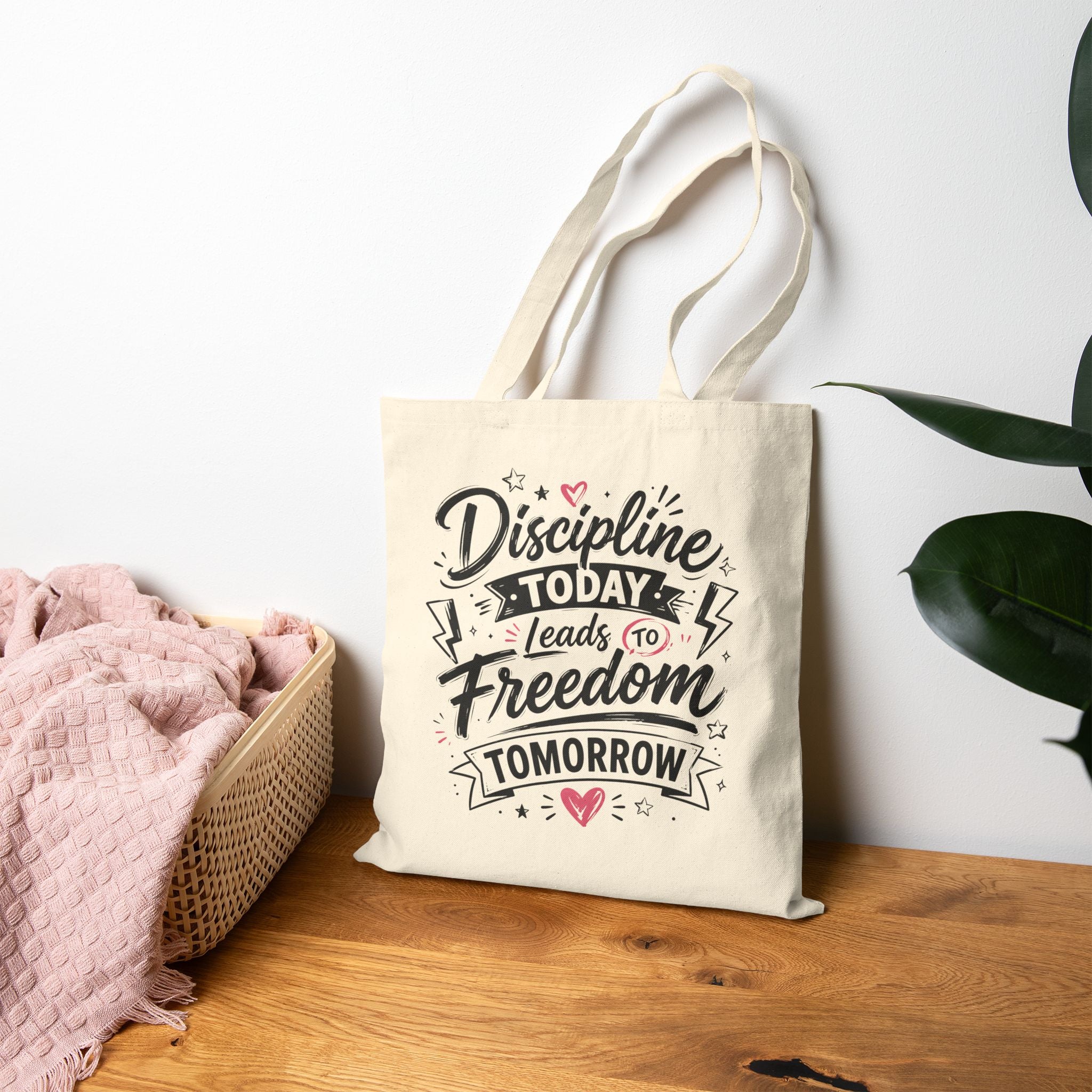 Tote Bag — "Discipline Today, Freedom Tomorrow" Motivational Canvas Tote