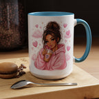 Cute Girl Pink Hoodie Coffee Mug — Iced Coffee Aesthetic Accent Mug (11/15oz)