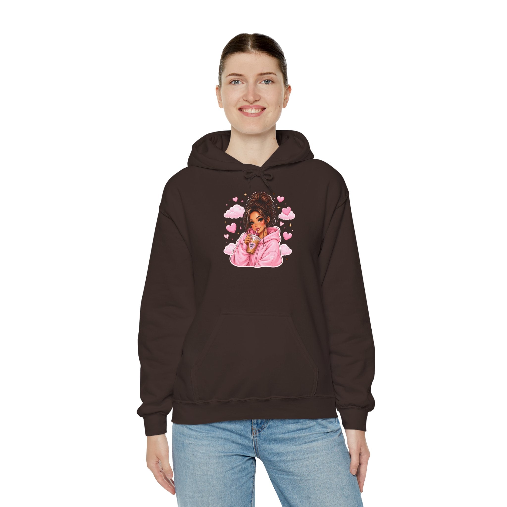 Cute Pink Heart Girl Hoodie — Cozy Graphic Sweatshirt