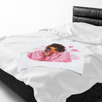 Velveteen Plush Blanket — Cozy Pink Hoodie Girl with Coffee Illustration