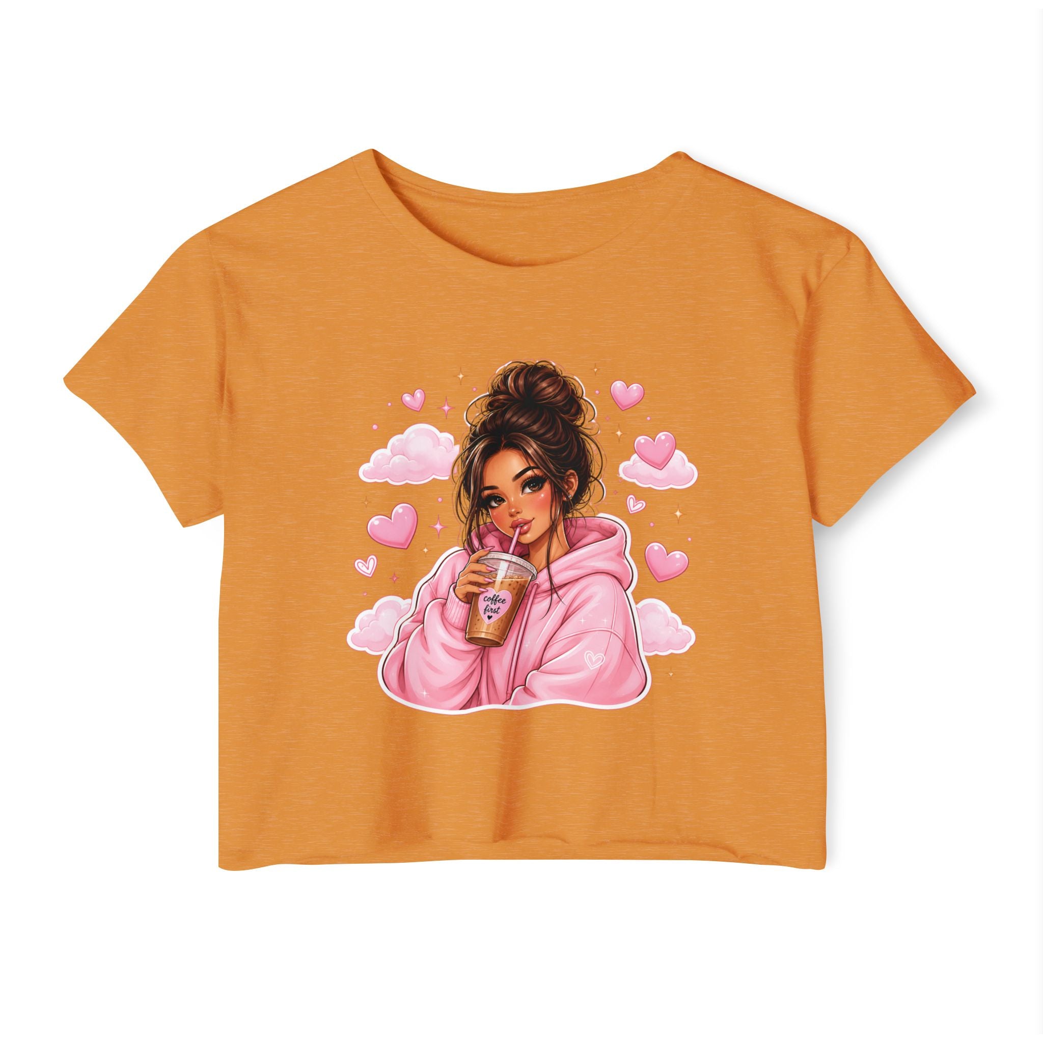 Women's Crop Top — Cute Pink Hoodie Girl Drinking Boba Illustration