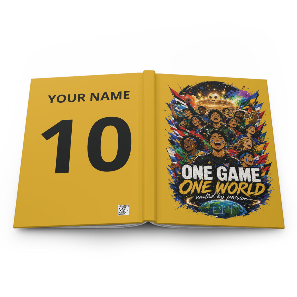 Soccer Hardcover Journal – "One Game One World" Personalized Player Number Notebook