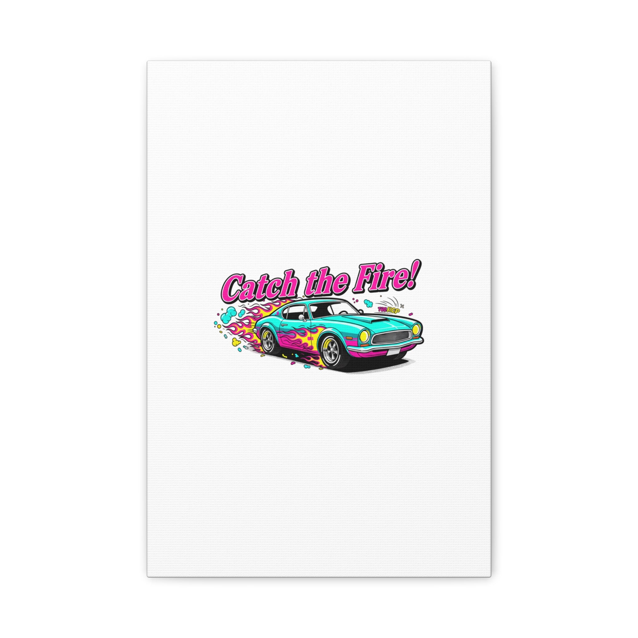 Catch the Fire Retro Car Canvas | Cartoon Racing Flame, Vintage Car Illustration