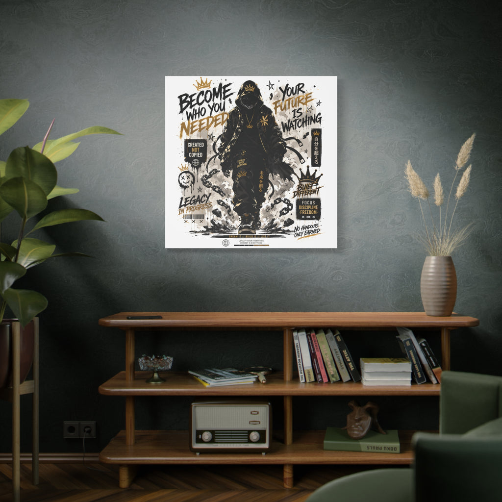 Motivational Street Art Canvas — "Become Who You Needed" Stretched Matte Print
