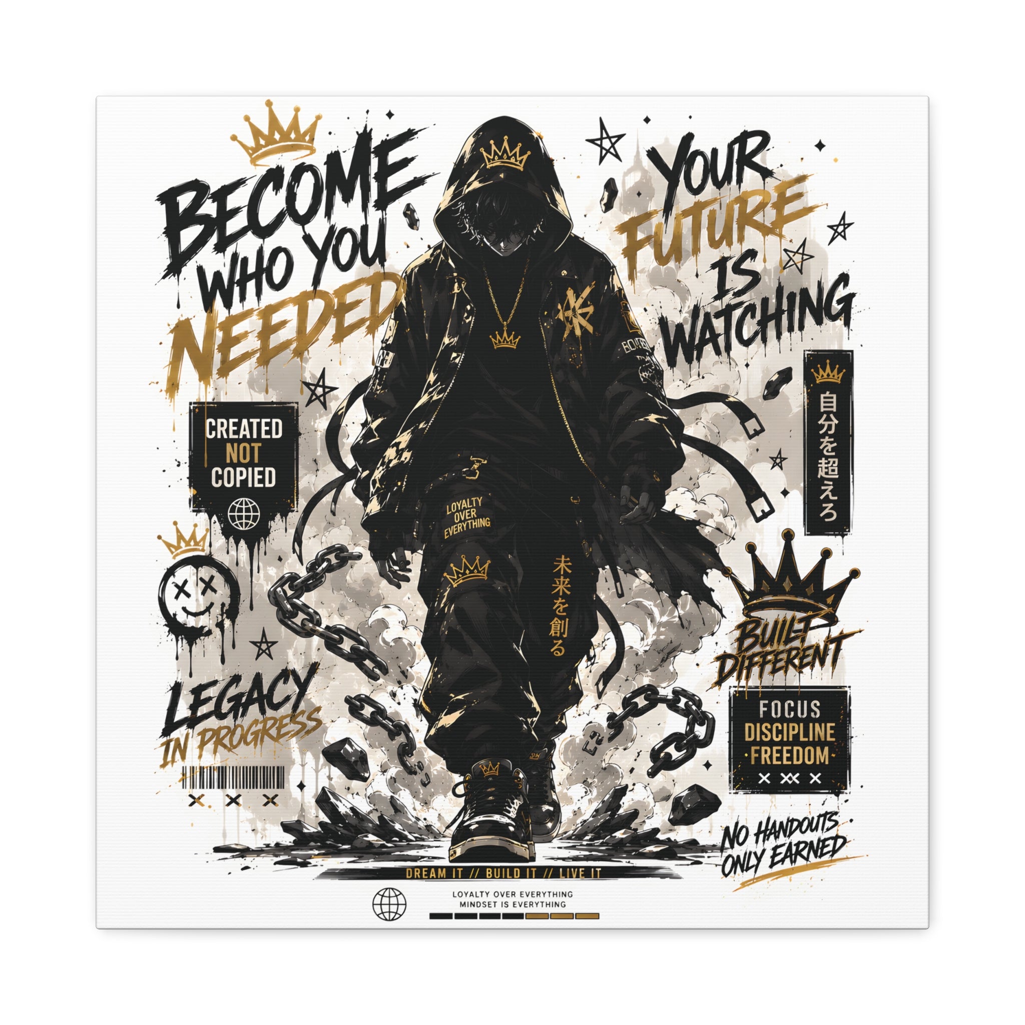 Motivational Street Art Canvas — "Become Who You Needed" Stretched Matte Print